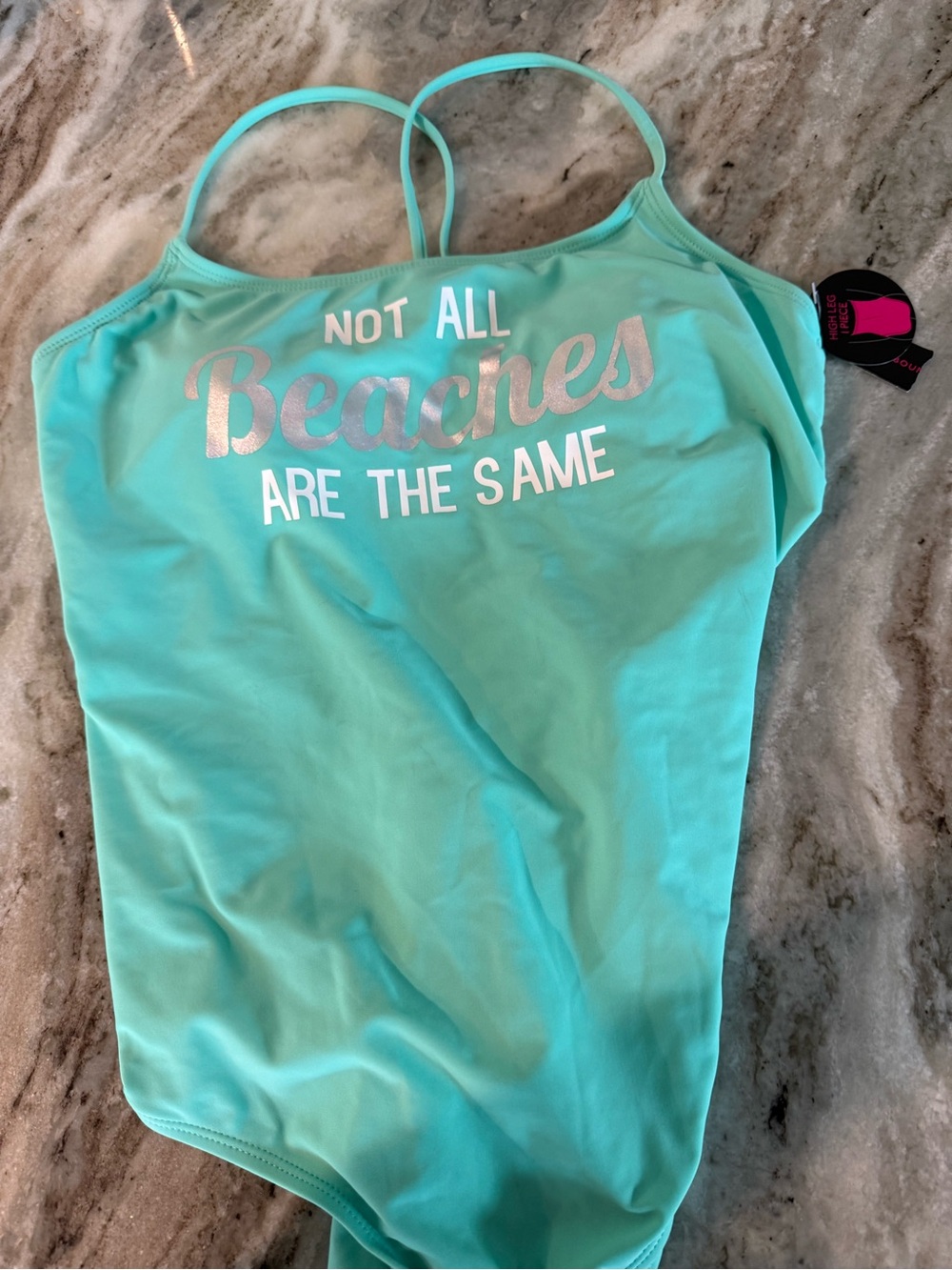 Aqua One-Piece Swimsuit with 'Not All Beaches Are The Same'